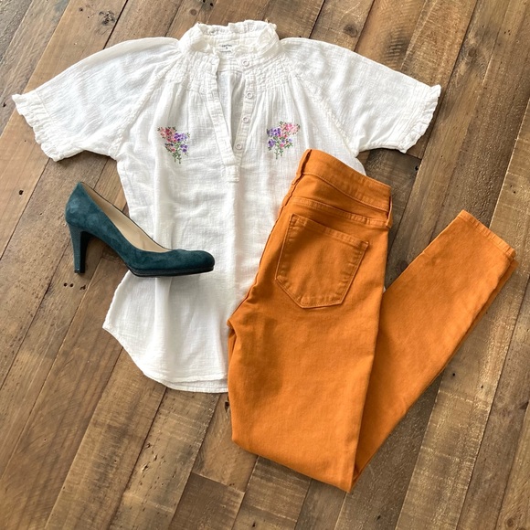 White Vintage Peasant Blouse Size 2 Hand Embroidered Cottage Couture - Picture 7 of 14